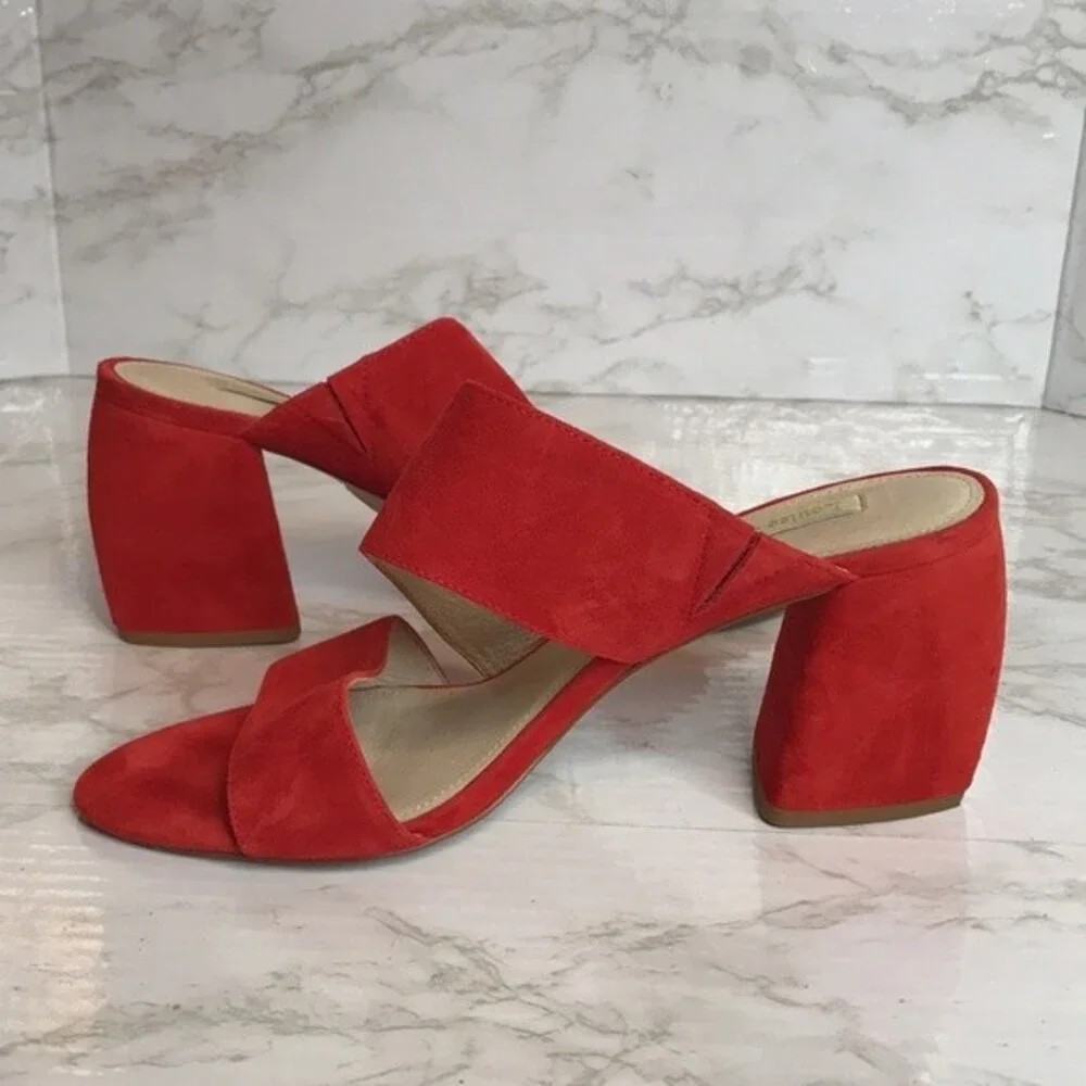 Louise et cie red orange suede strappy block heels  shoes size 8.5m - Picture 9 of 11